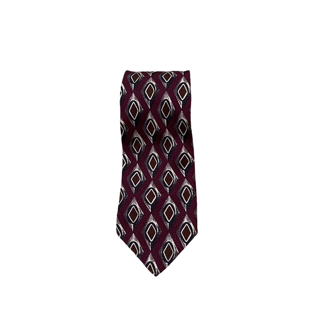 Robert Talbott Studio Mens 100% Silk Tie Wine Black Gray Geometric 58"L X 3.5"W